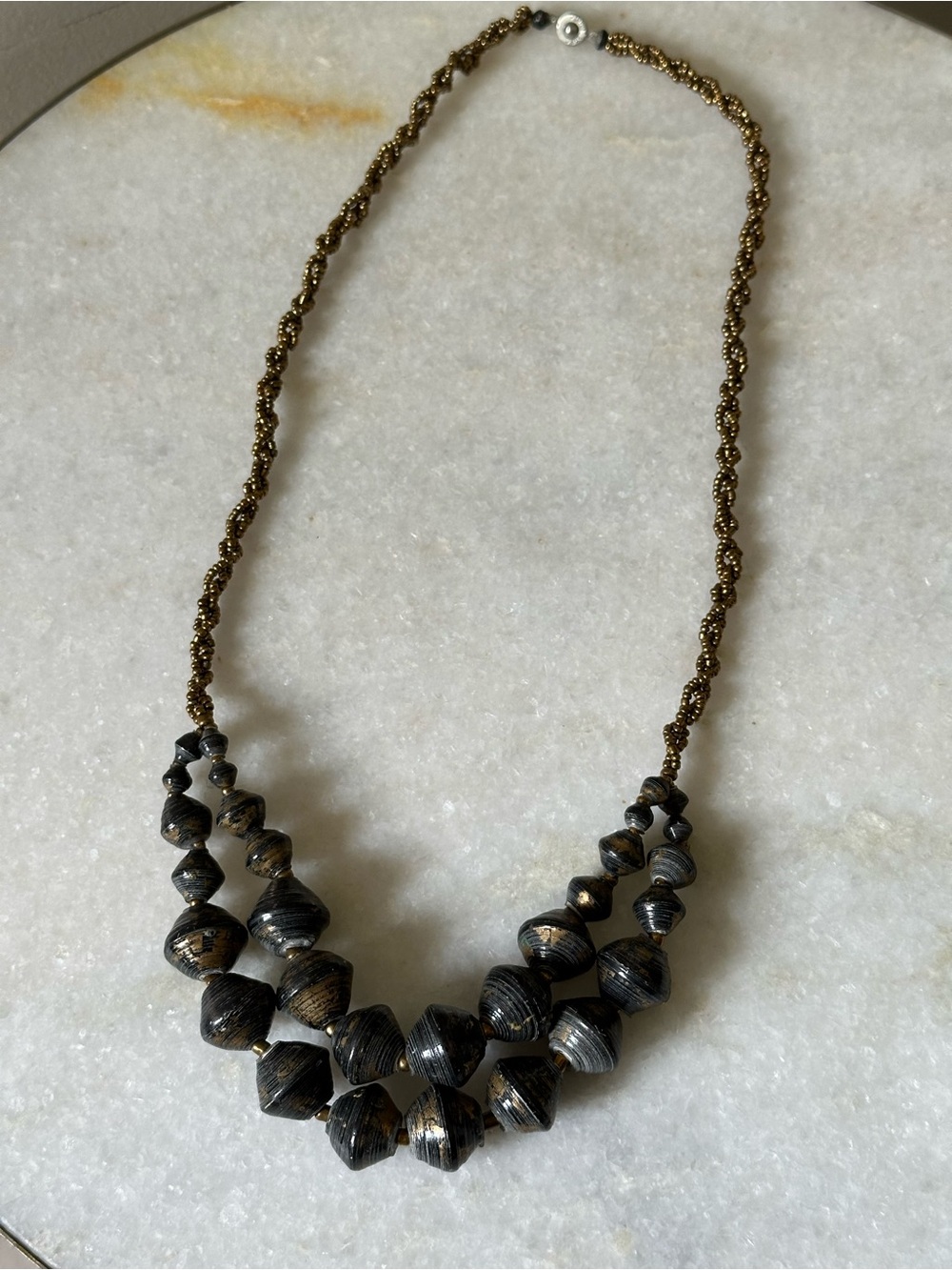 31 Bits Handcrafted Double Black Layer Gold Beaded Voyager Chunky Necklace Boho